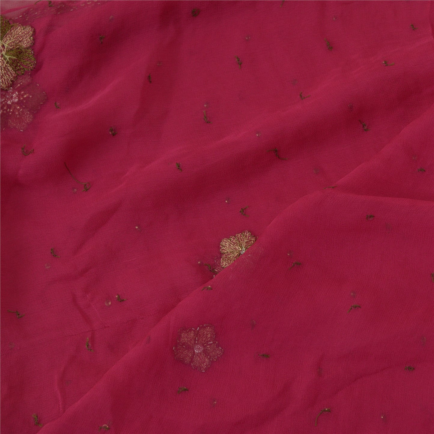 Sanskriti Vintage Long Pink Dupatta/Stole Pure Georgette Silk Hand Beaded Veil