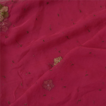 Sanskriti Vintage Long Pink Dupatta/Stole Pure Georgette Silk Hand Beaded Veil