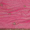 Sanskriti Vintage Long Pink Dupatta/Stole Pure Georgette Silk Hand Beaded Veil