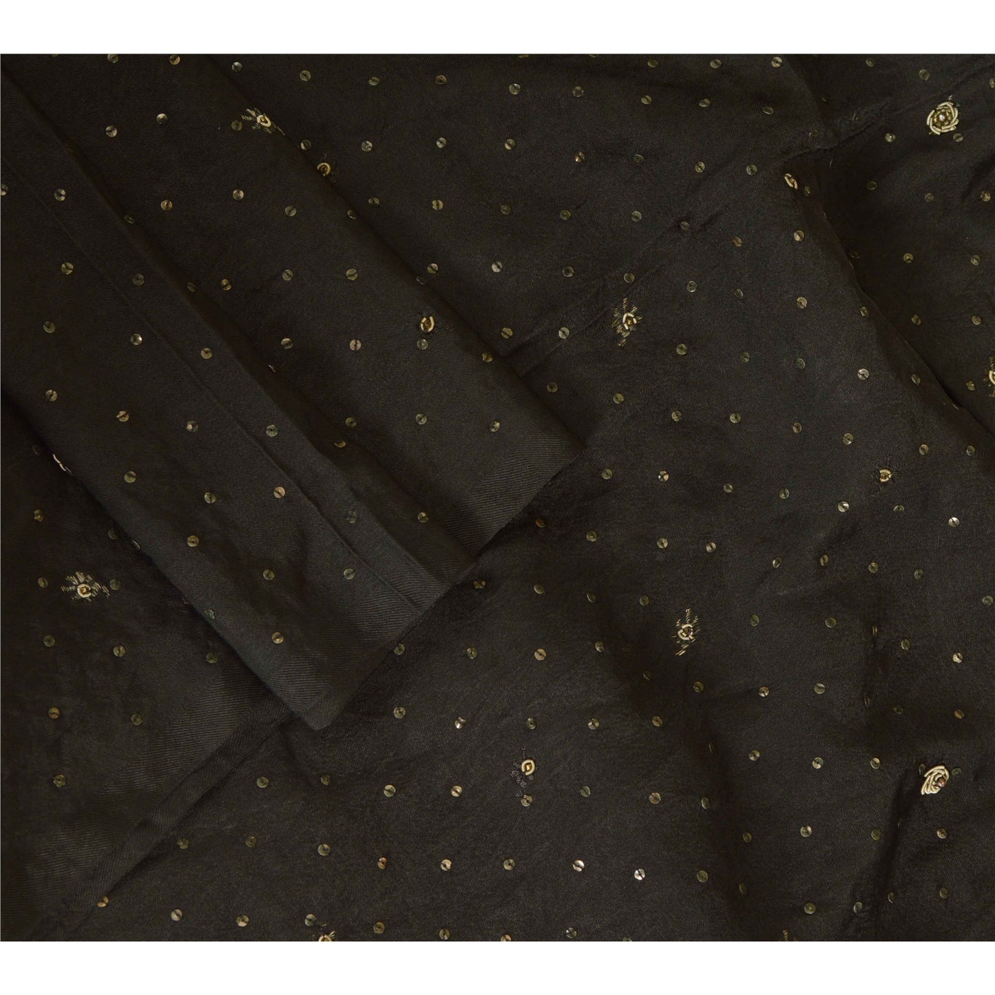 Sanskriti Vintage Long Dupatta Stole Pure Silk Black Hand Beaded Woven Brocade