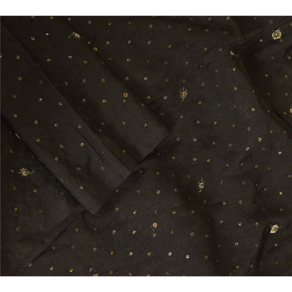 Sanskriti Vintage Long Dupatta Stole Pure Silk Black Hand Beaded Woven Brocade