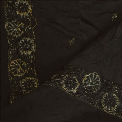 Sanskriti Vintage Long Dupatta Stole Pure Silk Black Hand Beaded Woven Brocade