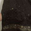 Sanskriti Vintage Long Dupatta Stole Pure Silk Black Hand Beaded Woven Brocade