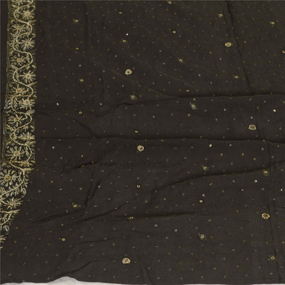 Sanskriti Vintage Long Dupatta Stole Pure Silk Black Hand Beaded Woven Brocade