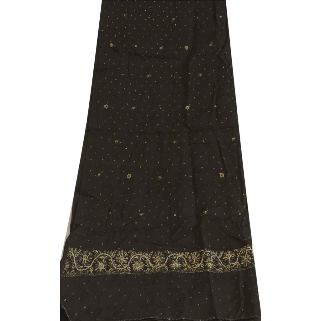 Sanskriti Vintage Long Dupatta Stole Pure Silk Black Hand Beaded Woven Brocade