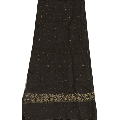 Sanskriti Vintage Long Dupatta Stole Pure Silk Black Hand Beaded Woven Brocade