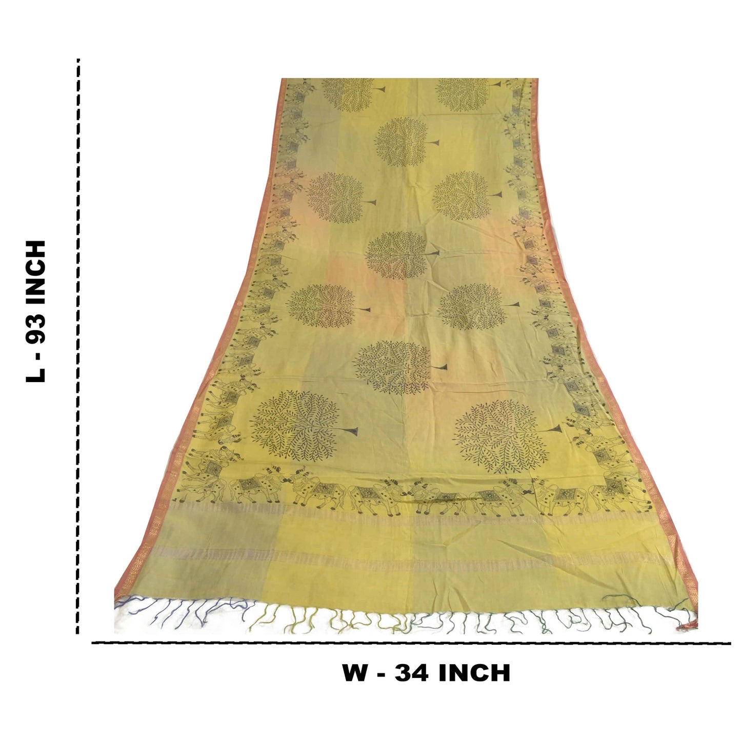 Sanskriti Vintage Lang Dupatta Stola Bomuld Silke Grøn Håndbloktrykt Vævet