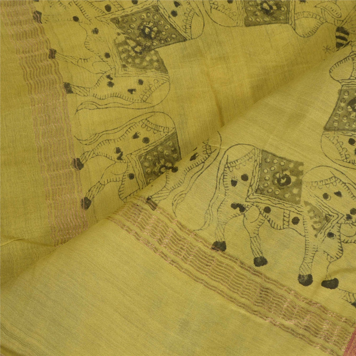 Sanskriti Vintage Lang Dupatta Stola Bomuld Silke Grøn Håndbloktrykt Vævet