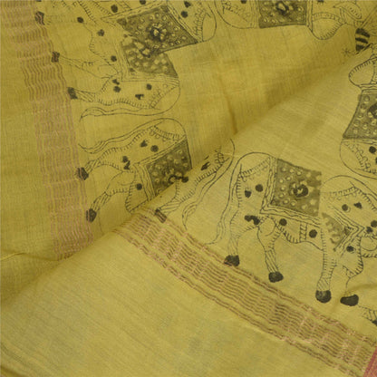 Sanskriti Vintage Lang Dupatta Stola Bomuld Silke Grøn Håndbloktrykt Vævet