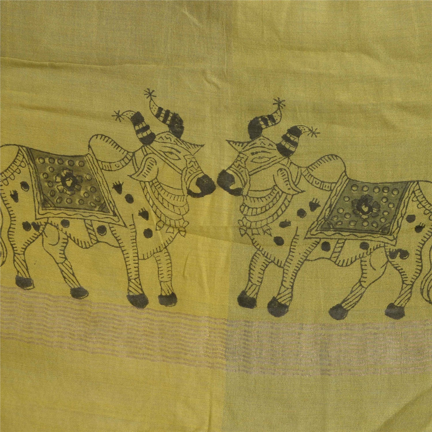 Sanskriti Vintage Lang Dupatta Stola Bomuld Silke Grøn Håndbloktrykt Vævet