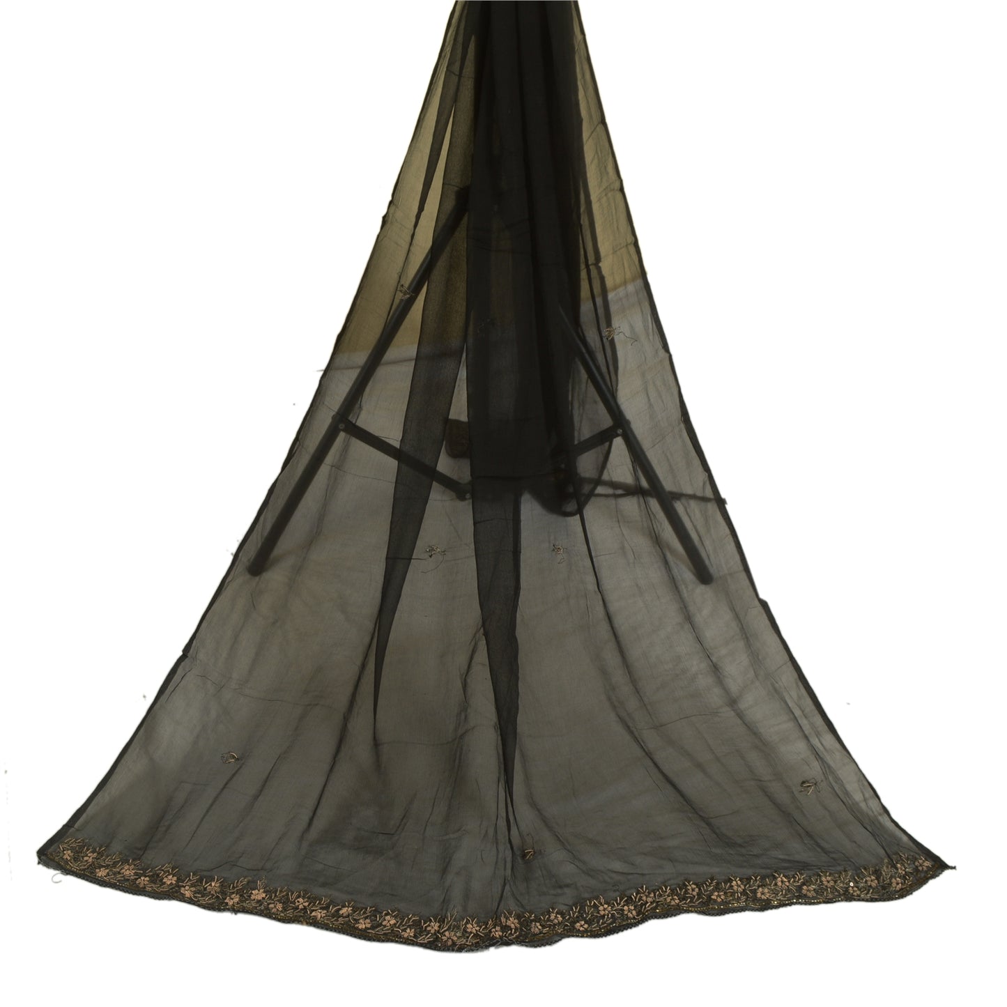 Sanskriti Vintage Long Black Dupatta/Stole Pure Chiffon Silk Hand Beaded Scarves