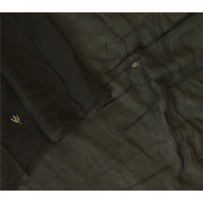 Sanskriti Vintage Long Black Dupatta/Stole Pure Chiffon Silk Hand Beaded Scarves