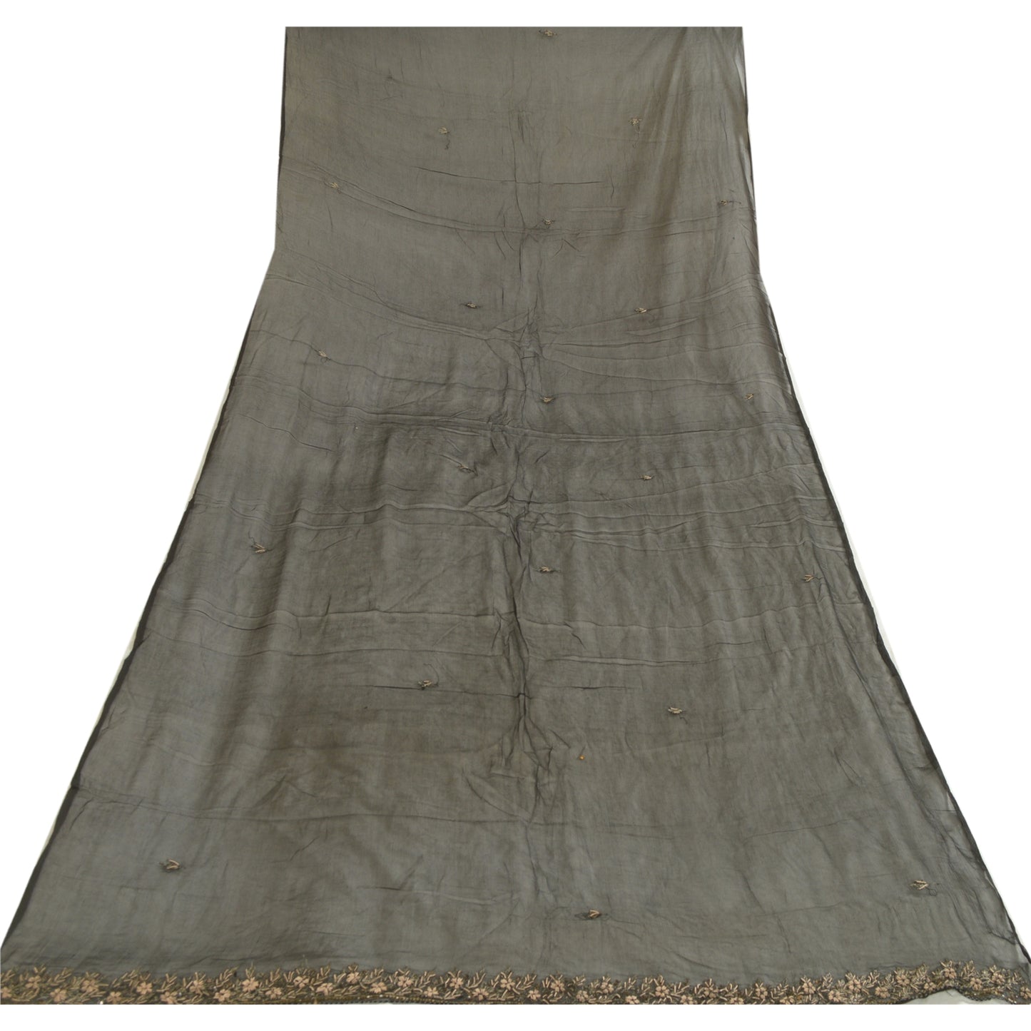 Sanskriti Vintage Long Black Dupatta/Stole Pure Chiffon Silk Hand Beaded Scarves