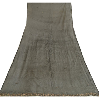 Sanskriti Vintage Long Black Dupatta/Stole Pure Chiffon Silk Hand Beaded Scarves