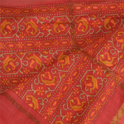 Sanskriti Vintage Lang Dupatta Stola Bomuld Silke Orange/Rød Trykt Vævet Slør