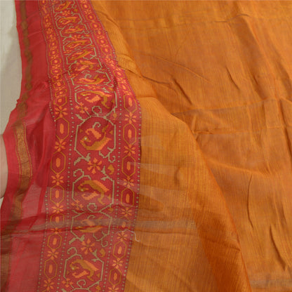 Sanskriti Vintage Lang Dupatta Stola Bomuld Silke Orange/Rød Trykt Vævet Slør