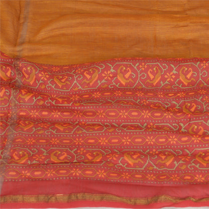Sanskriti Vintage Lang Dupatta Stola Bomuld Silke Orange/Rød Trykt Vævet Slør