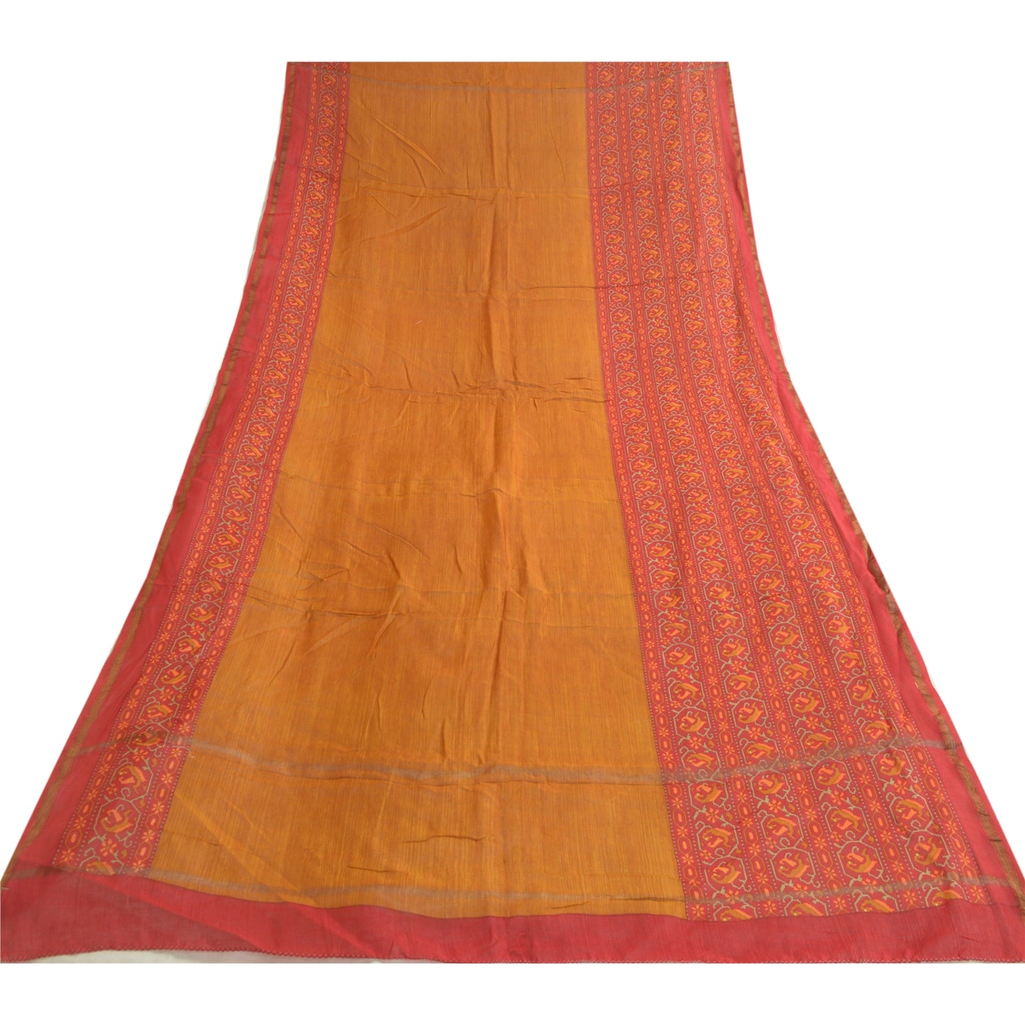 Sanskriti Vintage Lang Dupatta Stola Bomuld Silke Orange/Rød Trykt Vævet Slør