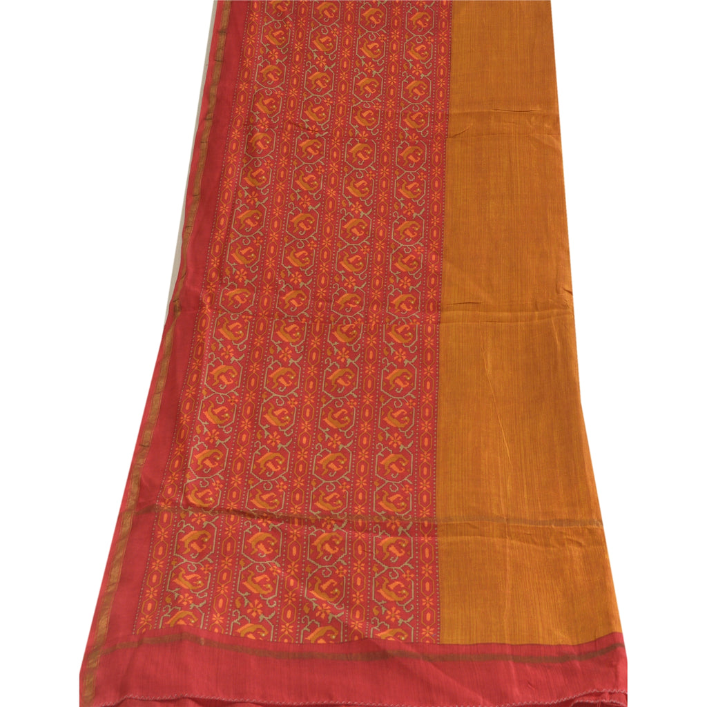 Sanskriti Vintage Lang Dupatta Stola Bomuld Silke Orange/Rød Trykt Vævet Slør