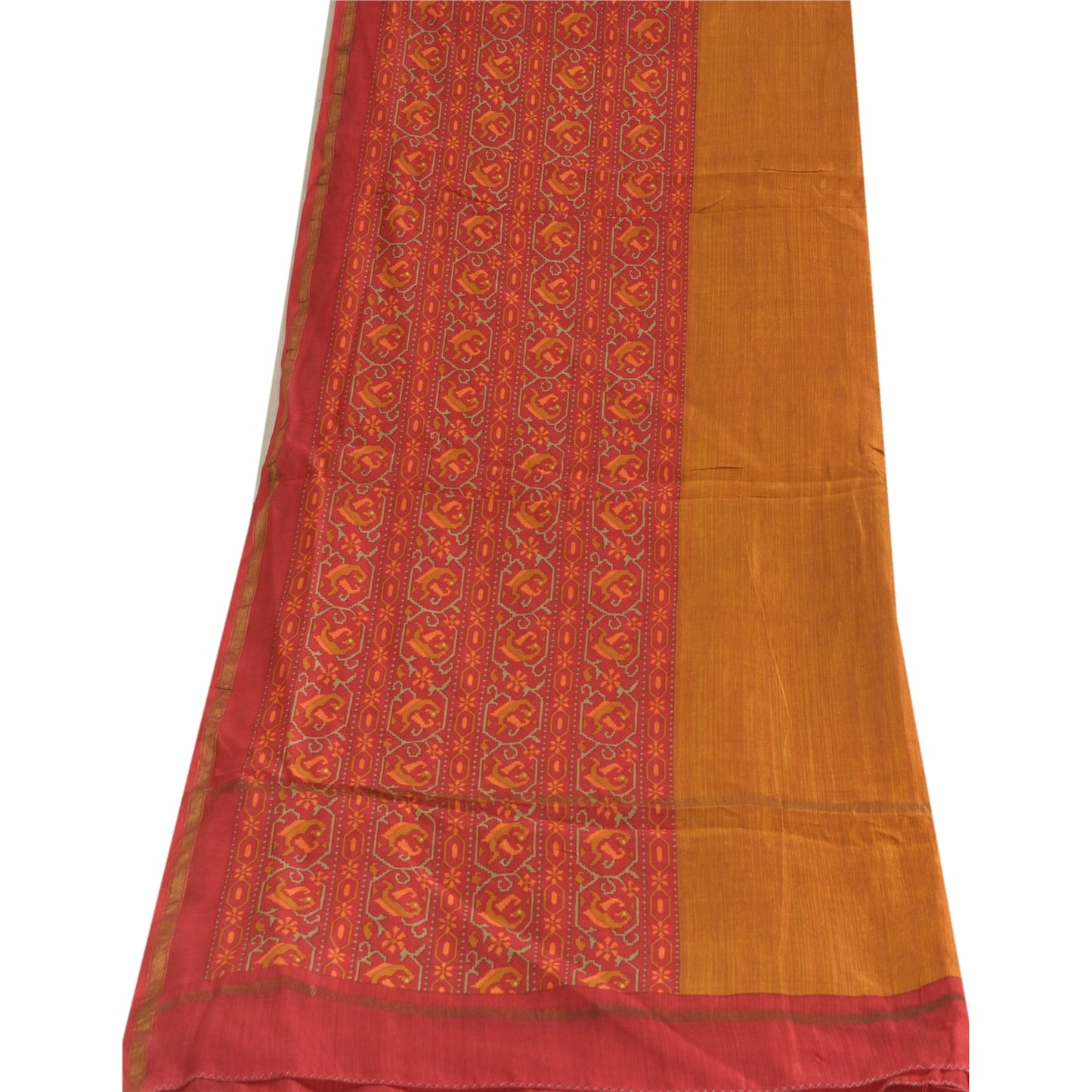 Sanskriti Vintage Lang Dupatta Stola Bomuld Silke Orange/Rød Trykt Vævet Slør