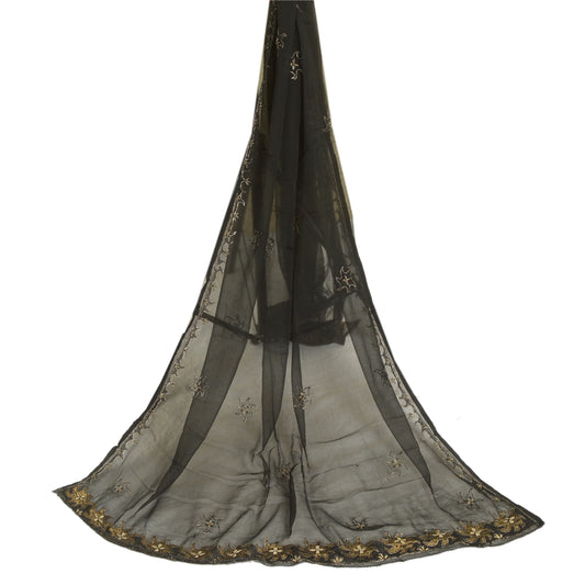 Санскрити Винтаж Длинный Черный Дупатта/Палантин Чистый Шифоновый Шелк Ручной Работы Бисером Шарфы