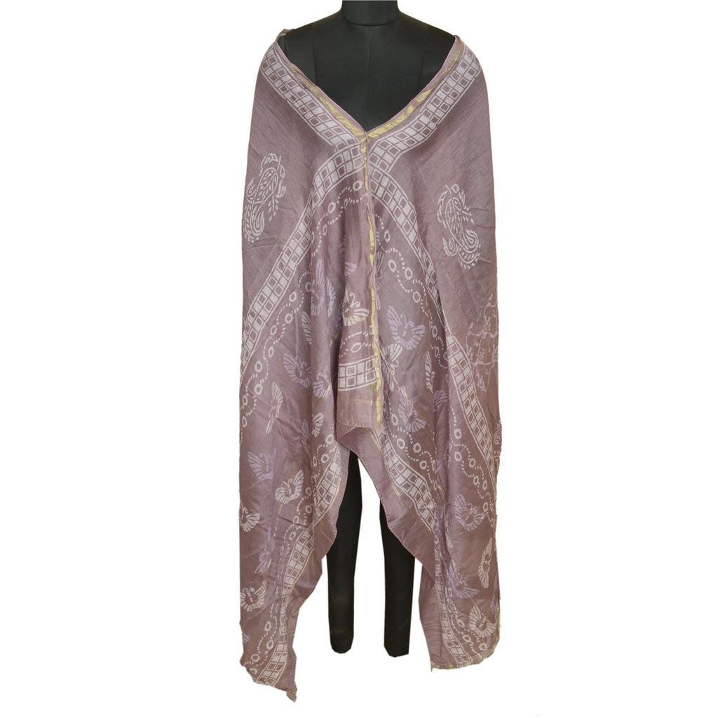 Sanskriti Vintage Long Dupatta Stole Cotton Silk Purple Hand-Block Printed Veil