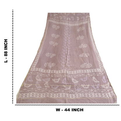 Sanskriti Vintage Long Dupatta Stole Cotton Silk Purple Hand-Block Printed Veil