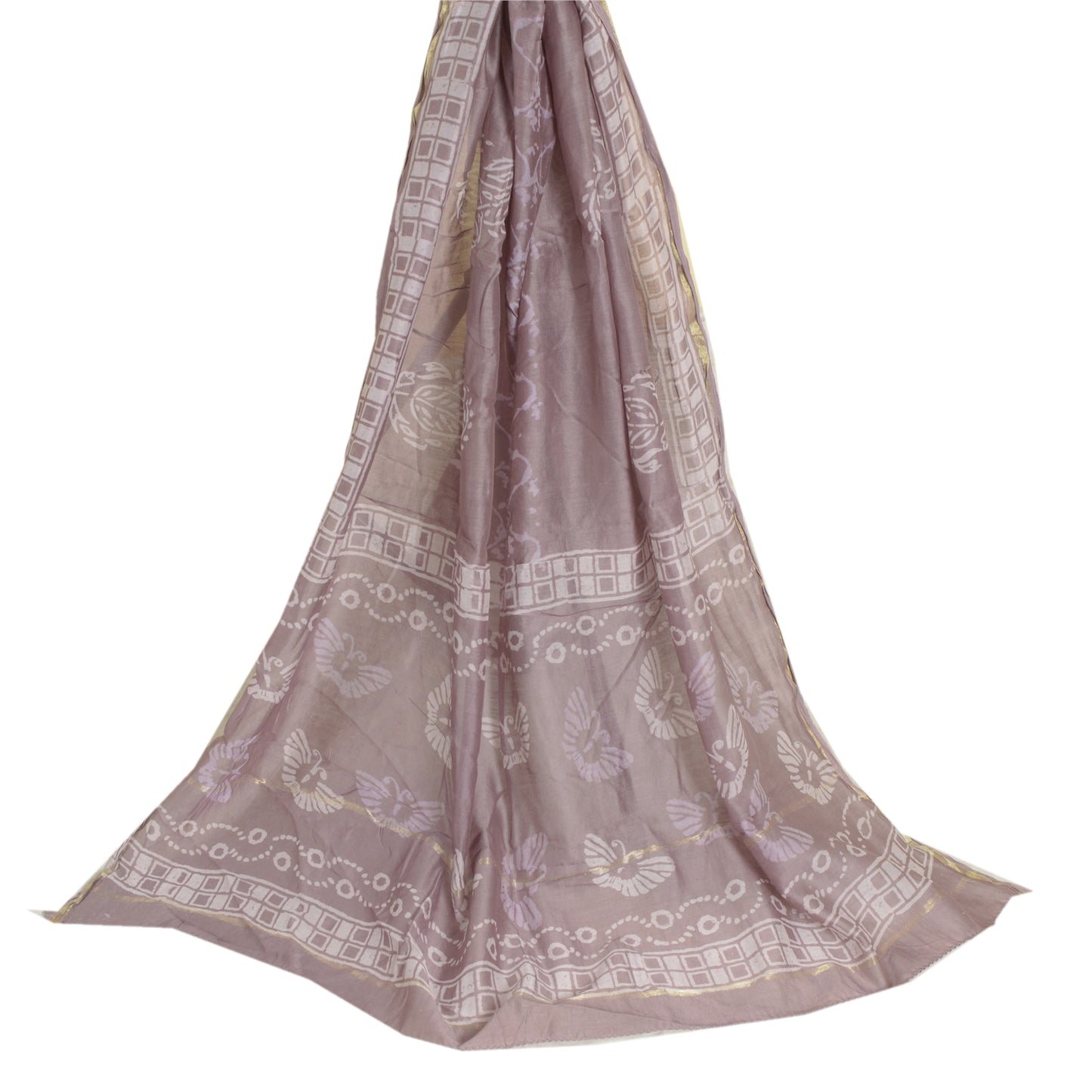 Sanskriti Vintage Long Dupatta Stole Cotton Silk Purple Hand-Block Printed Veil