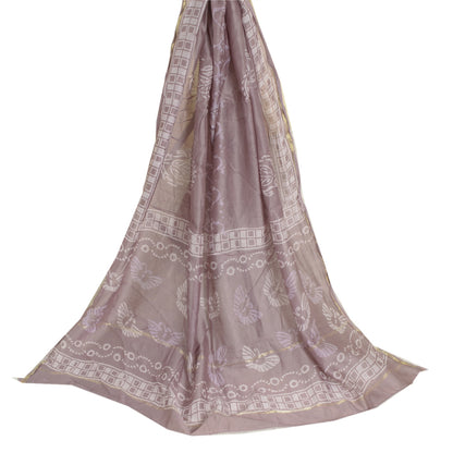 Sanskriti Vintage Long Dupatta Stole Cotton Silk Purple Hand-Block Printed Veil