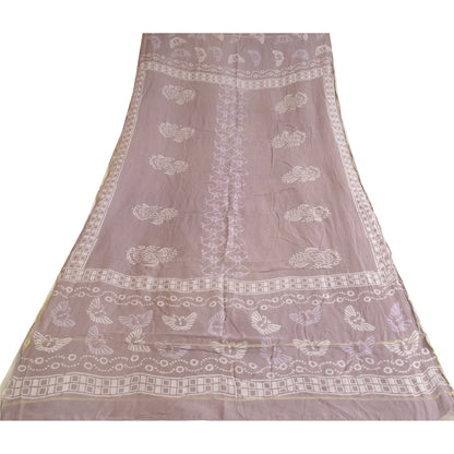 Sanskriti Vintage Long Dupatta Stole Cotton Silk Purple Hand-Block Printed Veil