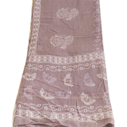 Sanskriti Vintage Long Dupatta Stole Cotton Silk Purple Hand-Block Printed Veil