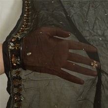 Load image into Gallery viewer, Sanskriti Vintage Long Black Dupatta/Stole Pure Chiffon Silk Hand Beaded Scarves
