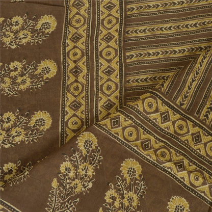 Sanskriti Vintage Lange Dupatta Stole Blandet Silke Brune Hijab Tørklæder Med Bloktryk