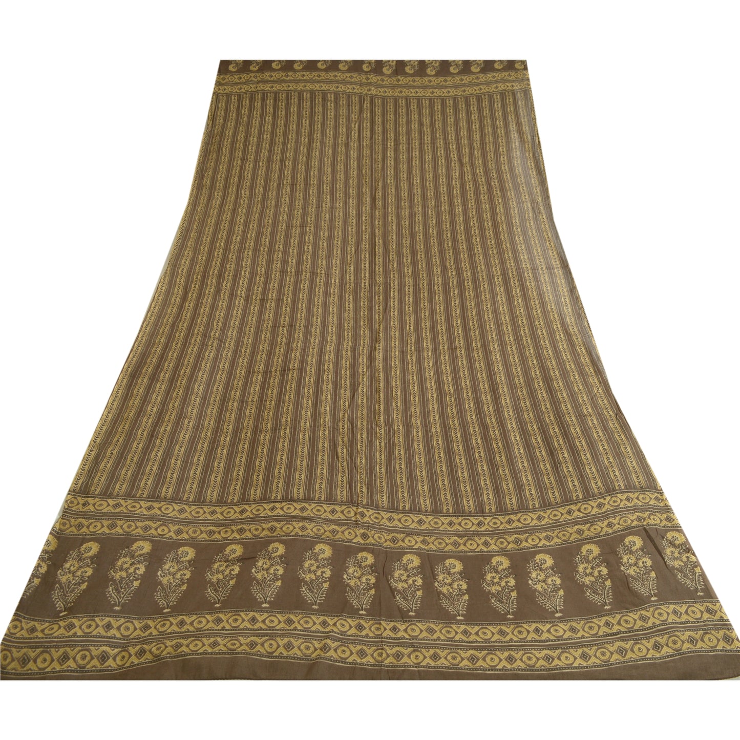 Sanskriti Vintage Lange Dupatta Stole Blandet Silke Brune Hijab Tørklæder Med Bloktryk