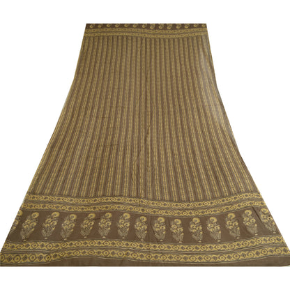 Sanskriti Vintage Lange Dupatta Stole Blandet Silke Brune Hijab Tørklæder Med Bloktryk