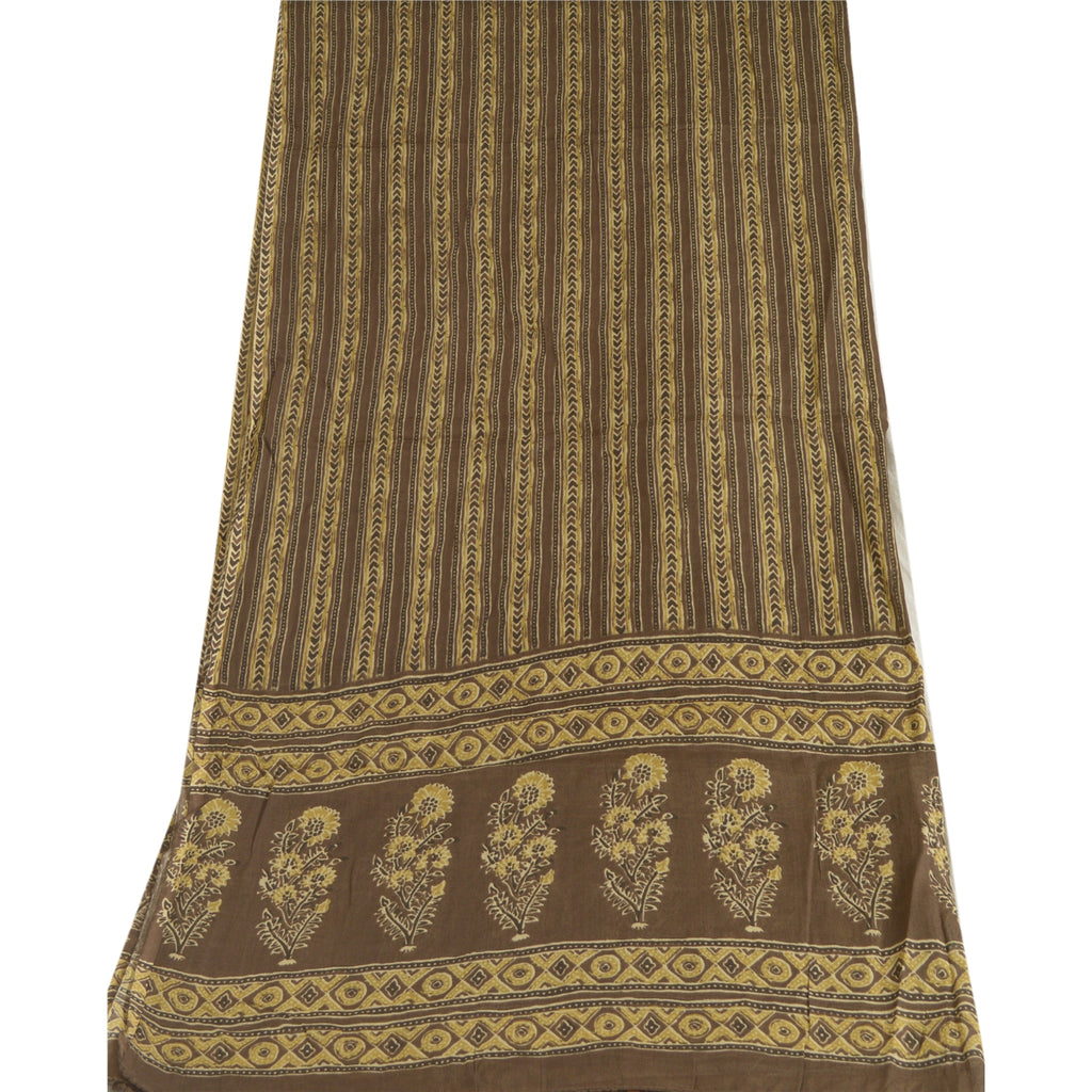 Sanskriti Vintage Lange Dupatta Stole Blandet Silke Brune Hijab Tørklæder Med Bloktryk