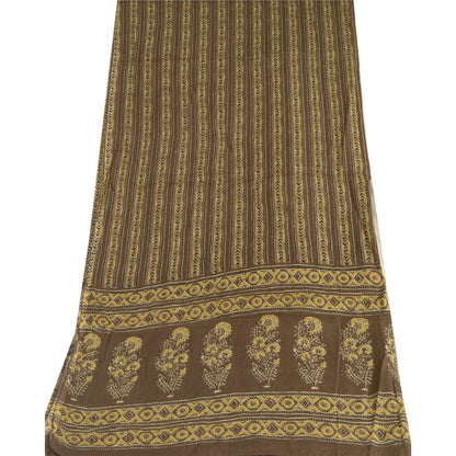 Sanskriti Vintage Lange Dupatta Stole Blandet Silke Brune Hijab Tørklæder Med Bloktryk