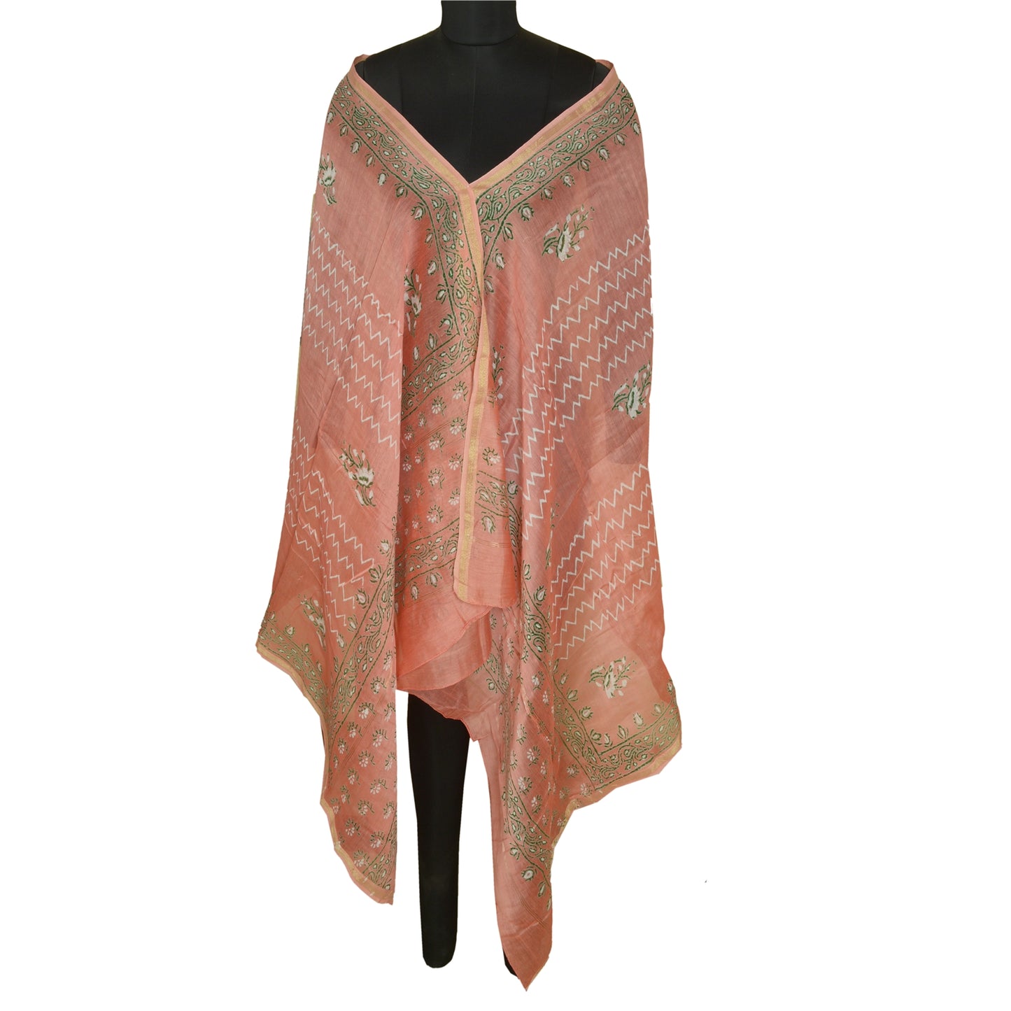 Sanskriti Vintage Lange Dupatta Stole Bomuld Silke Håndbloktrykte Wrap Tørklæder