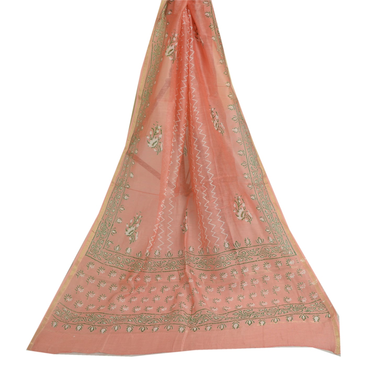 Sanskriti Vintage Lange Dupatta Stole Bomuld Silke Håndbloktrykte Wrap Tørklæder