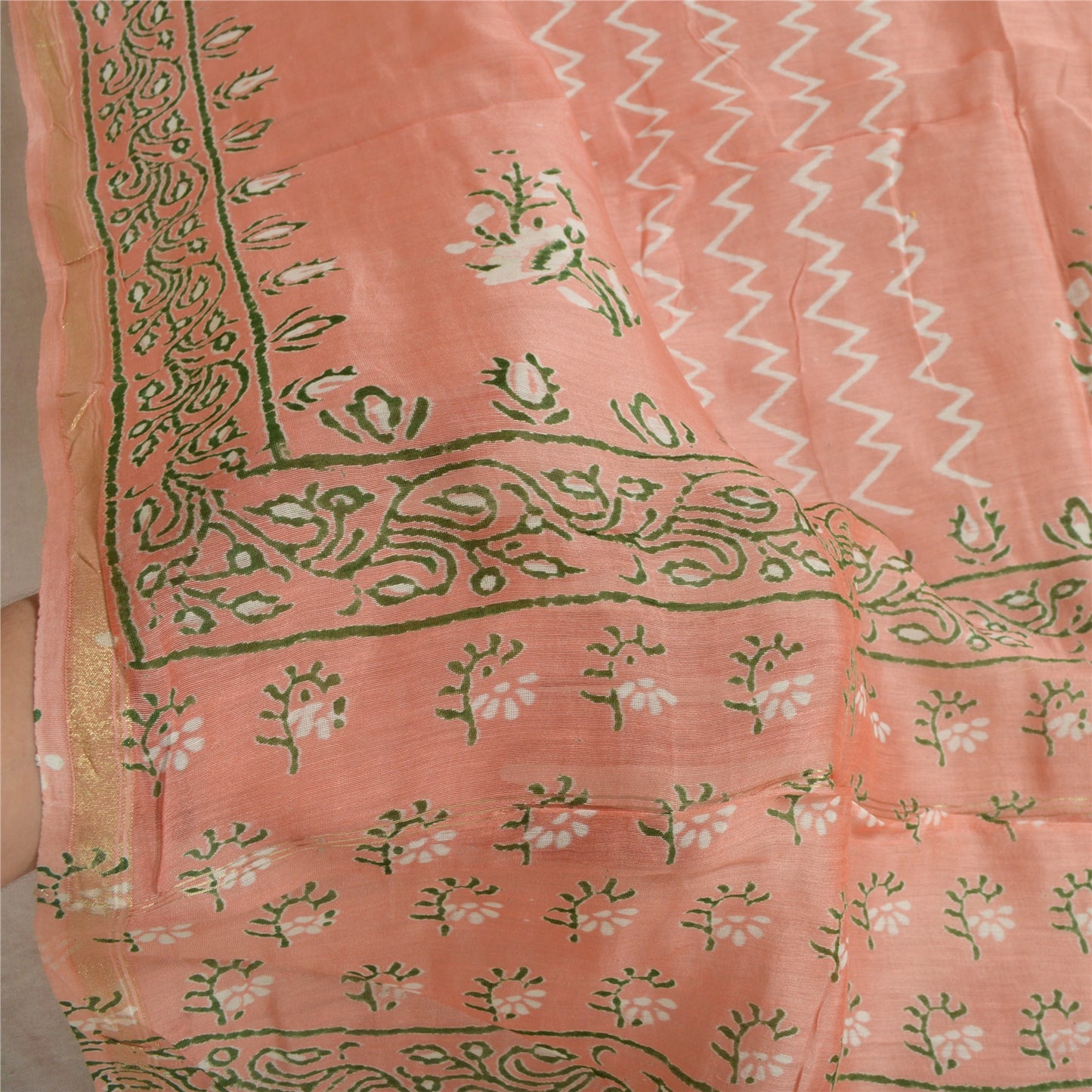 Sanskriti Vintage Lange Dupatta Stole Bomuld Silke Håndbloktrykte Wrap Tørklæder