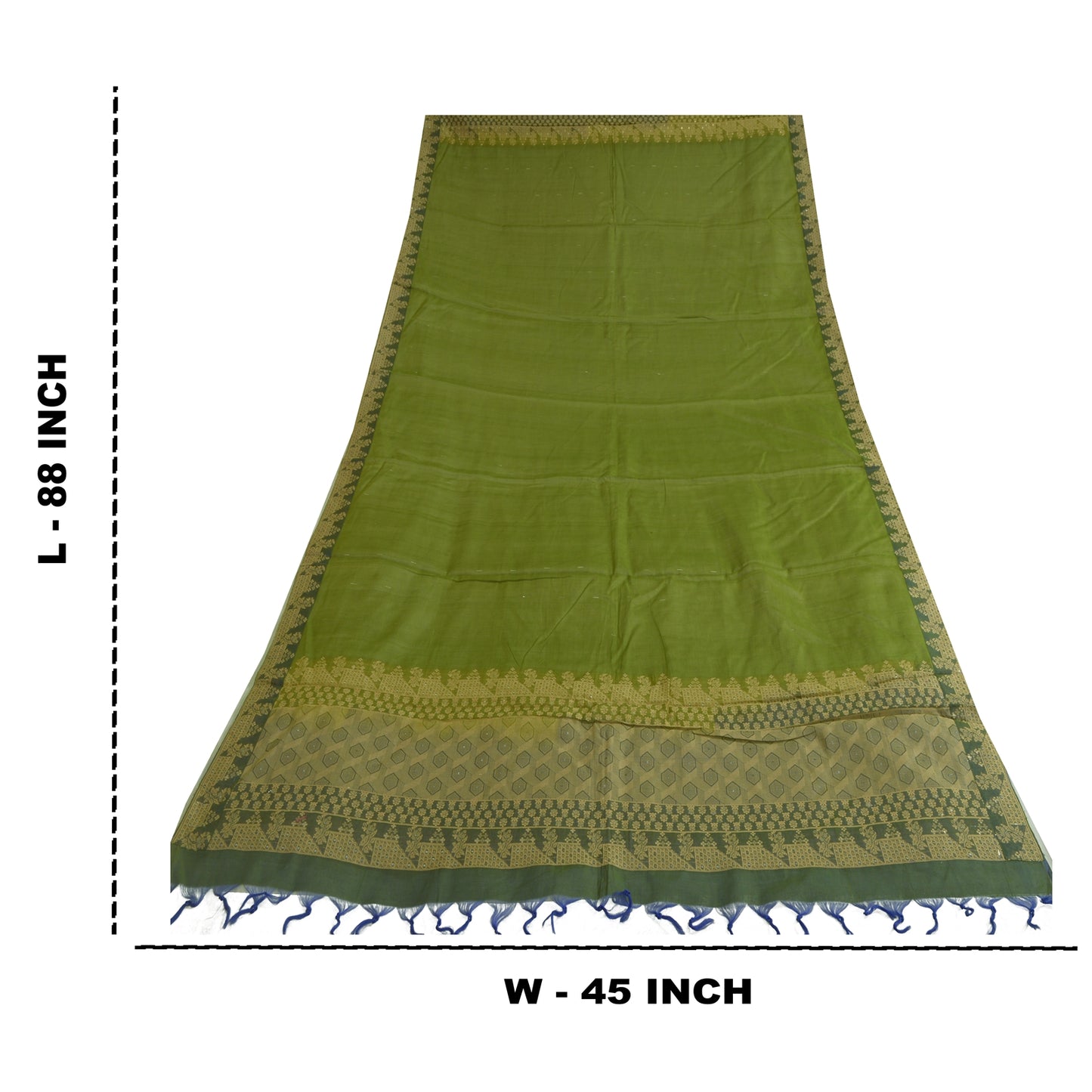 Sanskriti Vintage Lang Dupatta Stola Ren Silke Grøn Hijab Vævet Wrap Tørklæder