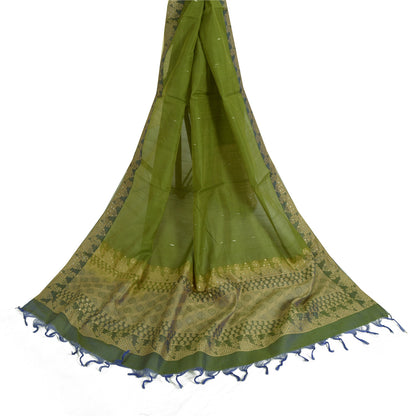 Sanskriti Vintage Lang Dupatta Stola Ren Silke Grøn Hijab Vævet Wrap Tørklæder