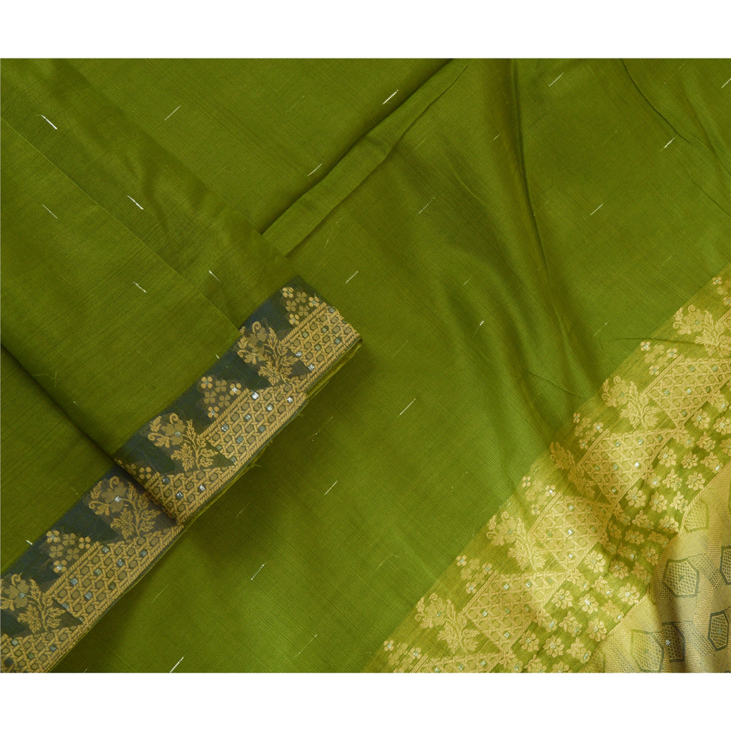 Sanskriti Vintage Long Dupatta Stole Pure Silk Green Hijab Woven Wrap Scarves