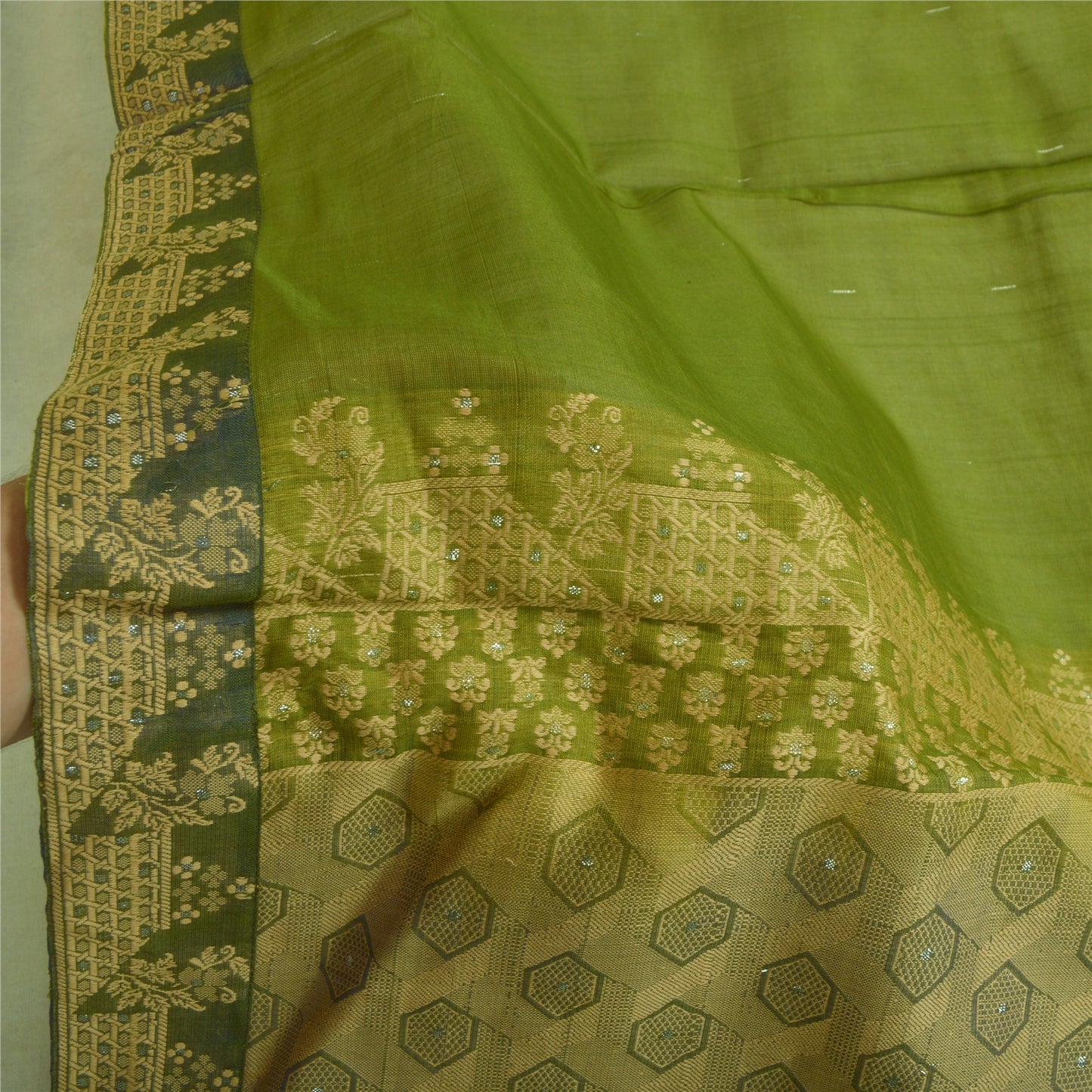 Sanskriti Vintage Lang Dupatta Stola Ren Silke Grøn Hijab Vævet Wrap Tørklæder