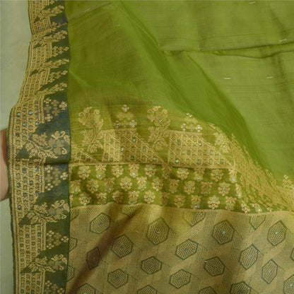 Sanskriti Vintage Lang Dupatta Stola Ren Silke Grøn Hijab Vævet Wrap Tørklæder