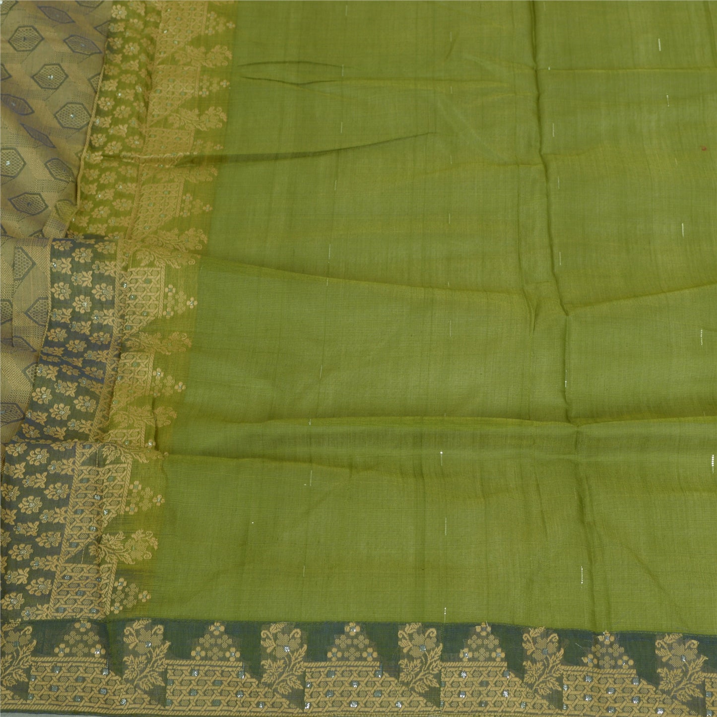 Sanskriti Vintage Lang Dupatta Stola Ren Silke Grøn Hijab Vævet Wrap Tørklæder