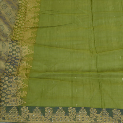 Sanskriti Vintage Lang Dupatta Stola Ren Silke Grøn Hijab Vævet Wrap Tørklæder