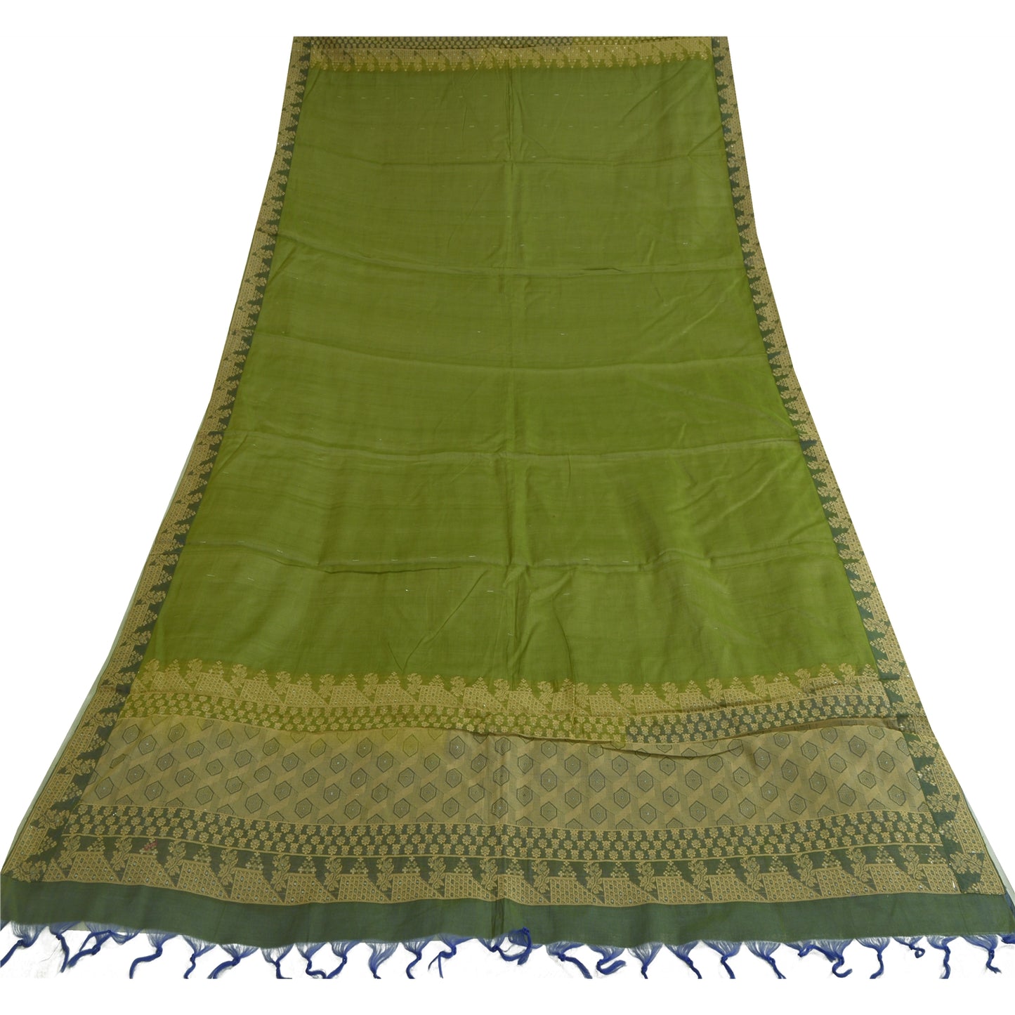 Sanskriti Vintage Lang Dupatta Stola Ren Silke Grøn Hijab Vævet Wrap Tørklæder