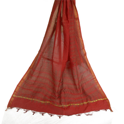 Sanskriti Vintage Lang Dupatta Stola Bomuld Silke Mørkerød Håndblokprint Slør