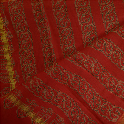 Sanskriti Vintage Lang Dupatta Stola Bomuld Silke Mørkerød Håndblokprint Slør